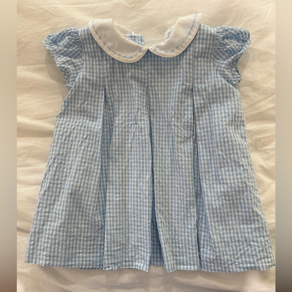The Proper Peony Light Blue Gingham Dress with White Collar and Bloomers 24mo